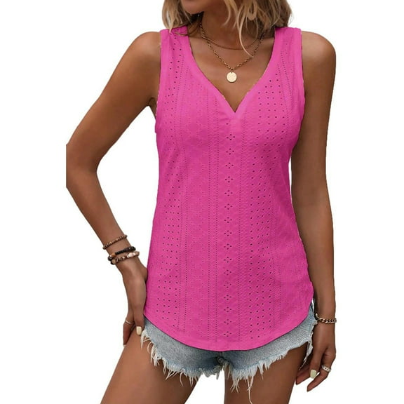 FJUCHAI Womens Tops Vest V-Neck Sleeveless Soft Summer Tees Loose Vest S-XXL