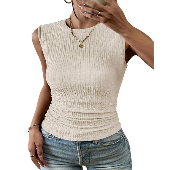 FJUCHAI Womens Vest T-Shirt Tops Crew Neck Sleeveless Tshirts Solid Color Casual Loose Fit Tee Shirts S-XXL