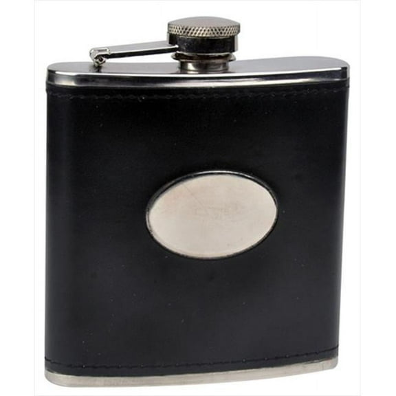 FJX Wholesale  6oz Black Faux Leather Stainless Steel Hip Flask