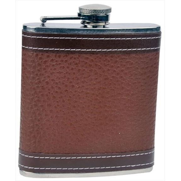 FJX Wholesale HFL-W019B 6oz Brown Leather wrapped Stainless Steel Hip Flask