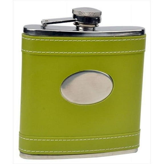 FJX Wholesale  6oz Green Faux Leather Stainless Steel Hip Flask - Green - 6oz