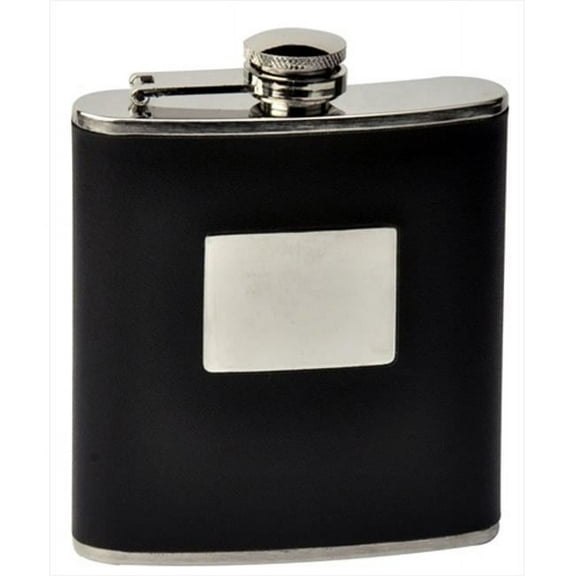 FJX Wholesale HFL-W006EP 6oz Black Faux Leather Rectangle Stainless Steel Hip Flask
