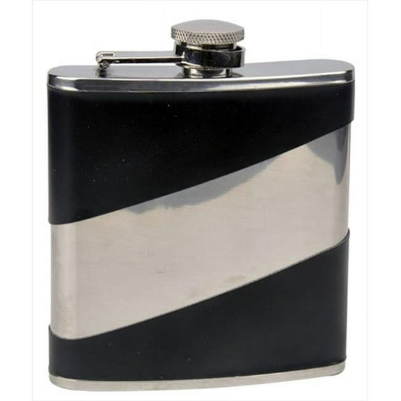 FJX Wholesale HFL-W072B 6oz Blank Faux Leather Silver Stripe Stainless Steel Hip Flask
