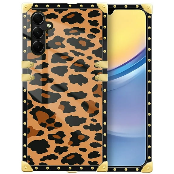 FKBRCL4U Compatible with Samsung Galaxy A05S Case, Brown Leopard Texture Luxury Golden Decoration for Girl Women Soft TPU Shockproof Protective Hard PC Back
