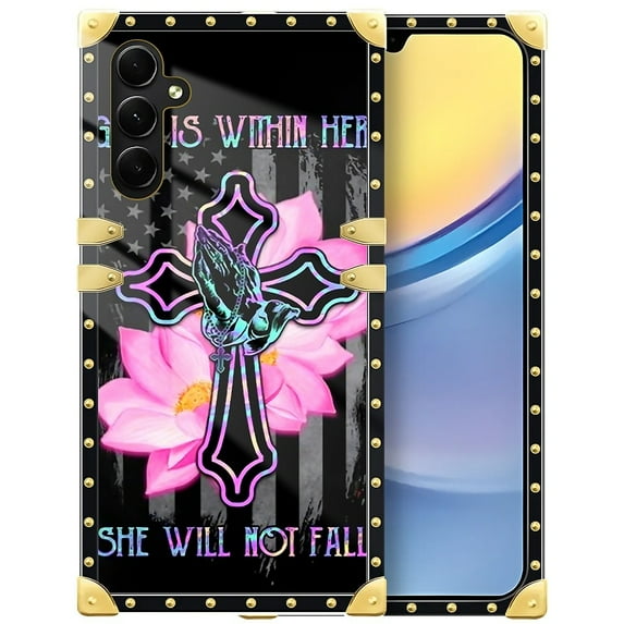 FKBRCL4U Compatible with Samsung Galaxy A05S Case, Praying Cross Hands Luxury Golden Decoration for Girl Women Soft TPU Shockproof Protective Hard PC Back