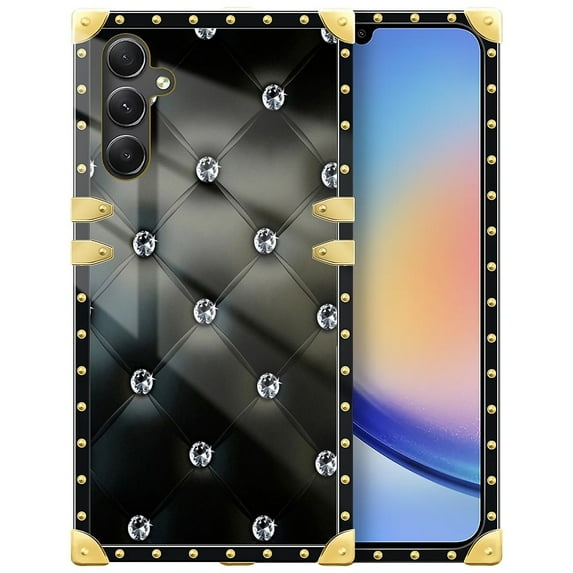 FKBRCL4U Compatible with Samsung Galaxy A14 5G Case, Shiny Black Sofa Crystal Luxury Golden Decoration for Girl Women Soft TPU Shockproof Protective Hard PC Back