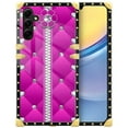 thumbnail image 1 of FKBRCL4U Compatible with Samsung Galaxy A15 Case, Glitter Pink Sofa Leather Zip Crystal Luxury Golden Decoration for Girl Women Soft TPU Shockproof Protective Hard PC Back, 1 of 7