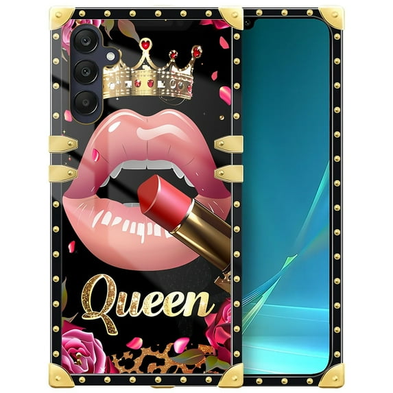 FKBRCL4U Compatible with Samsung Galaxy A25 Case, Glitter Red Rose Queen Leopard Lipstick Luxury Golden Decoration for Girl Women Soft TPU Shockproof Protective Hard PC Back