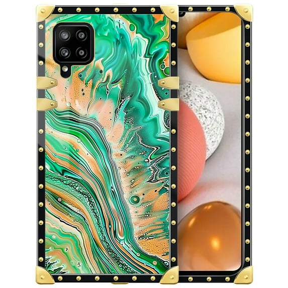 FKBRCL4U Compatible with Samsung Galaxy A42 5G Case, Green Gold Grain Marbled Fluid Luxury Golden Decoration for Girl Women Soft TPU Shockproof Protective Hard PC Back