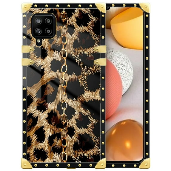 FKBRCL4U Compatible with Samsung Galaxy A42 5G Case, Seamless Gold Chain Leopard Luxury Golden Decoration for Girl Women Soft TPU Shockproof Protective Hard PC Back