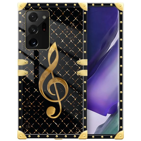 FKBRCL4U Compatible with Samsung Galaxy Note 20 Ultra Case, Black Leather Background Gold Music Notes Luxury Golden Decoration for Girl Women Soft TPU Shockproof Protective Hard PC Back