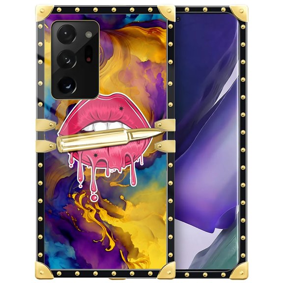 FKBRCL4U Compatible with Samsung Galaxy Note 20 Ultra Case, Cool Corlorful Lip Marble Luxury Golden Decoration for Girl Women Soft TPU Shockproof Protective Hard PC Back