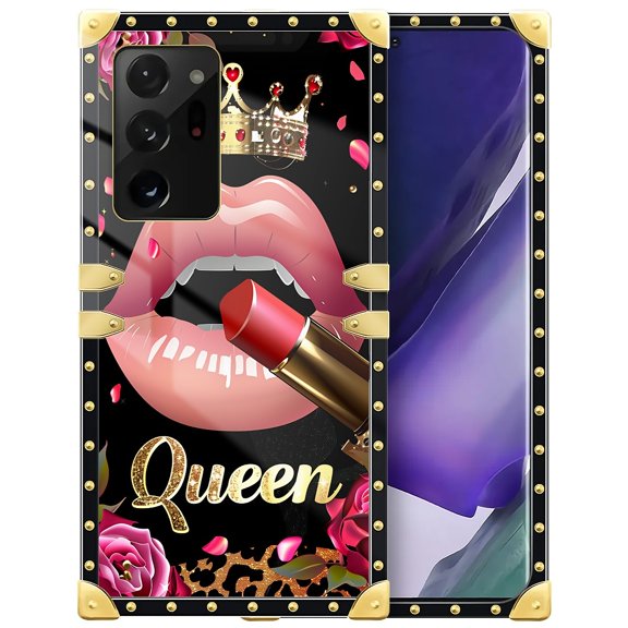 FKBRCL4U Compatible with Samsung Galaxy Note 20 Ultra Case, Glitter Red Rose Queen Leopard Lipstick Luxury Golden Decoration for Girl Women Soft TPU Shockproof Protective Hard PC Back