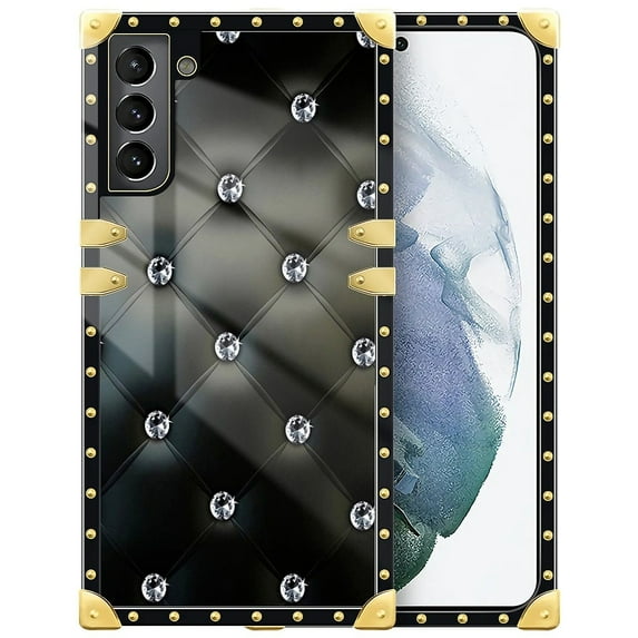 FKBRCL4U Compatible with Samsung Galaxy S21 Case, Shiny Black Sofa Crystal Luxury Golden Decoration for Girl Women Soft TPU Shockproof Protective Hard PC Back