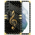 thumbnail image 1 of FKBRCL4U Compatible with Samsung Galaxy S21 Plus Case, Black Leather Background Gold Music Notes Luxury Golden Decoration for Girl Women Soft TPU Shockproof Protective Hard PC Back, 1 of 7