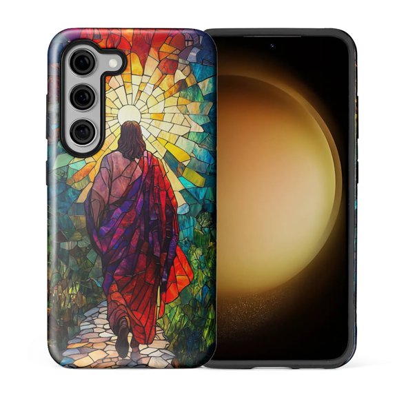 FKBRCL4U Compatible with Samsung Galaxy S23 Case Jesus Walking Colorful Stained Glass Pattern for Girl Full Body Design Soft Silicone Drop Shock Scratch Protection