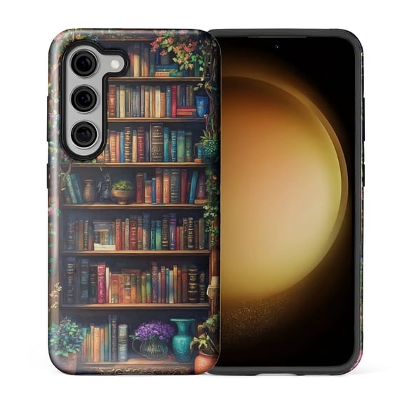 FKBRCL4U Compatible with Samsung Galaxy S23 Case Retro Vintage Dark Bookshelf Plants Pattern for Girl Full Body Design Soft Silicone Drop Shock Scratch Protection