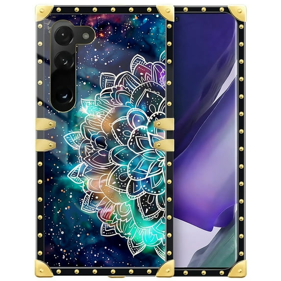 FKBRCL4U Compatible with Samsung Galaxy S23 Case, Starry Sky Colourful Mandala Luxury Golden Decoration for Girl Women Soft TPU Shockproof Protective Hard PC Back