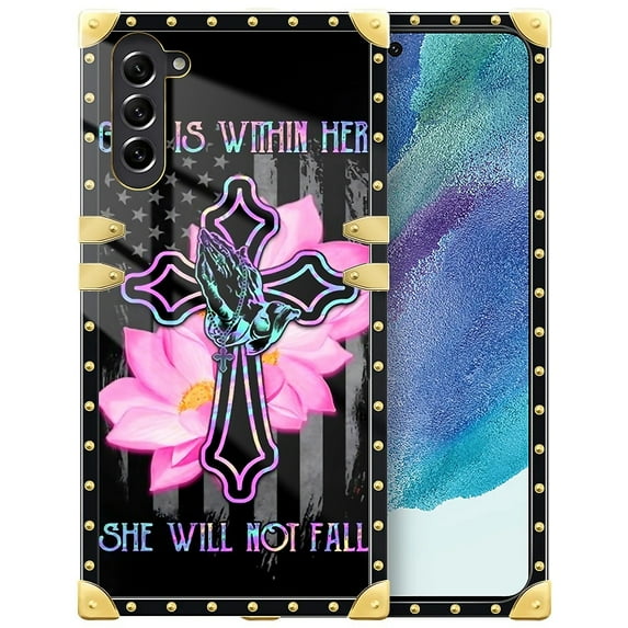 FKBRCL4U Compatible with Samsung Galaxy S23 Plus Case, Praying Cross Hands Luxury Golden Decoration for Girl Women Soft TPU Shockproof Protective Hard PC Back