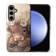 FKBRCL4U Compatible with Samsung Galaxy S24 Case Cute Brown Highland Cow Sleeping Pattern for Girl Full Body Design Soft Silicone Drop Shock Scratch Protection