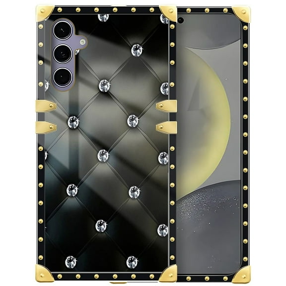 FKBRCL4U Compatible with Samsung Galaxy S24 Case, Shiny Black Sofa Crystal Luxury Golden Decoration for Girl Women Soft TPU Shockproof Protective Hard PC Back