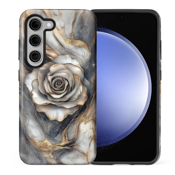 FKBRCL4U Compatible with Samsung Galaxy S24 FE Case Gray Gold Line Marble Rose Pattern for Girl Full Body Design Soft Silicone Drop Shock Scratch Protection