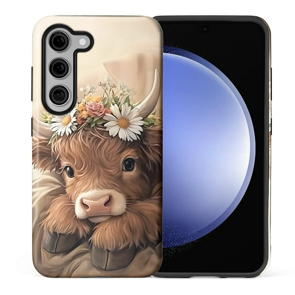 FKBRCL4U Compatible with Samsung Galaxy S24 Plus Case Cute Brown Highland Cow Sleeping Pattern for Girl Full Body Design Soft Silicone Drop Shock Scratch Protection