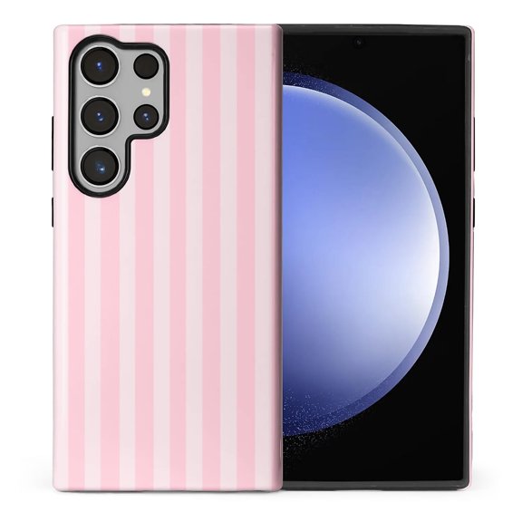 FKBRCL4U Compatible with Samsung Galaxy S24 Ultra Case Cream and Pink Stripes Geometric Vertical Line Pattern for Girl Full Body Design Soft Silicone Drop Shock Scratch Protection