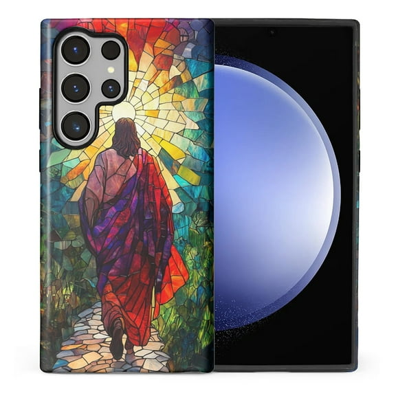 FKBRCL4U Compatible with Samsung Galaxy S24 Ultra Case Jesus Walking Colorful Stained Glass Pattern for Girl Full Body Design Soft Silicone Drop Shock Scratch Protection