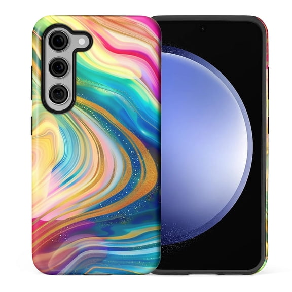 FKBRCL4U Compatible with Samsung Galaxy S25 Plus Case Golden Glitter Rainbow Colored Swirls Pattern for Girl Full Body Design Soft Silicone Drop Shock Scratch Protection