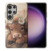 FKBRCL4U Compatible with Samsung Galaxy S25 Ultra Case Cute Brown Highland Cow Sleeping Pattern for Girl Full Body Design Soft Silicone Drop Shock Scratch Protection