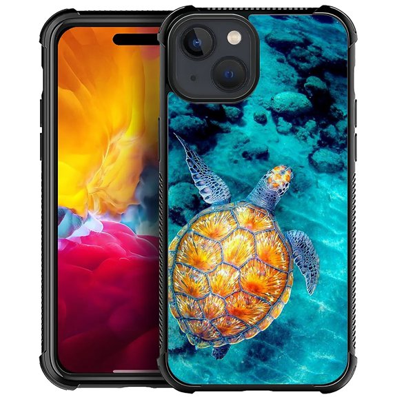 FKBRCL4U Compatible With iPhone 15 Case, Blue Sea Yellow Turtle Pattern For Girl Ultra Protection Shockproof Soft Silicone TPU Non-Slip Back