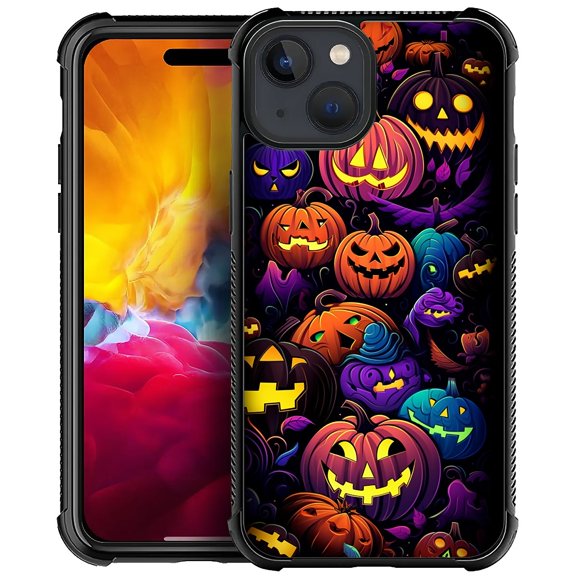 FKBRCL4U Compatible With iPhone 15 Case, Colorful Halloween Pumpkins Pattern For Girl Ultra Protection Shockproof Soft Silicone TPU Non-Slip Back