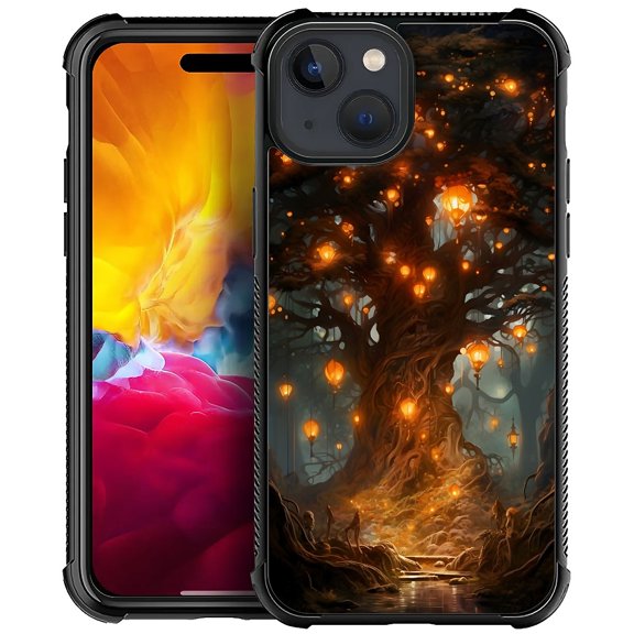FKBRCL4U Compatible With iPhone 15 Case, Fantasy Big Tree Light Pattern For Girl Ultra Protection Shockproof Soft Silicone TPU Non-Slip Back