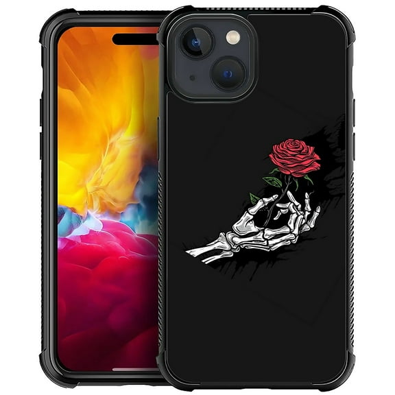 FKBRCL4U Compatible With iPhone 15 Case, Skull Hand Holding Rose Pattern For Girl Ultra Protection Shockproof Soft Silicone TPU Non-Slip Back