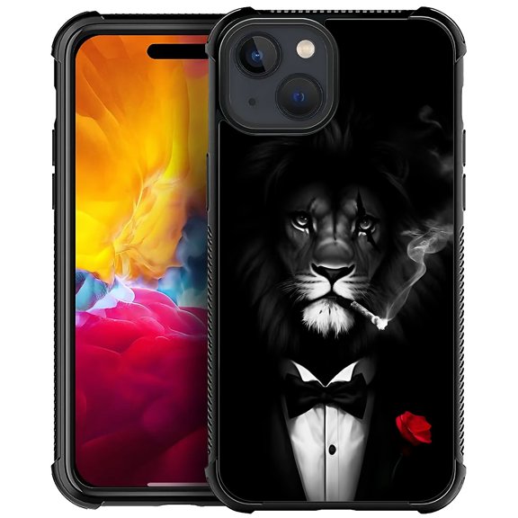 FKBRCL4U Compatible With iPhone 15 Plus Case, Gangster Lion Smoke Pattern For Girl Ultra Protection Shockproof Soft Silicone TPU Non-Slip Back