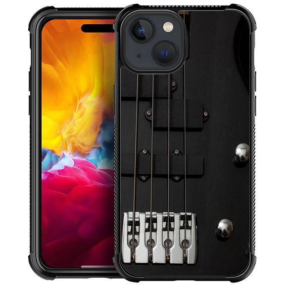 FKBRCL4U Compatible With iPhone 15 Plus Case, Guitar Bass Strings Black Pattern For Girl Ultra Protection Shockproof Soft Silicone TPU Non-Slip Back