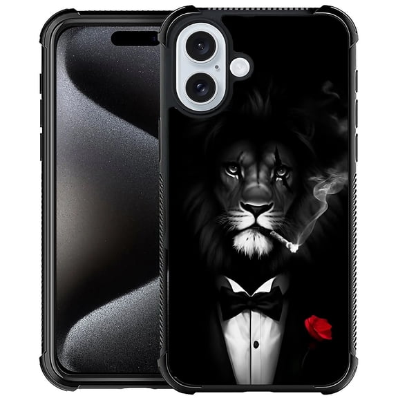 FKBRCL4U Compatible With iPhone 16 Case, Gangster Lion Smoke Pattern For Girl Ultra Protection Shockproof Soft Silicone TPU Non-Slip Back