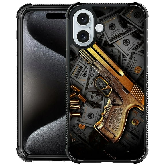 FKBRCL4U Compatible With iPhone 16 Plus Case, Gold Usa Money Pattern For Girl Ultra Protection Shockproof Soft Silicone TPU Non-Slip Back