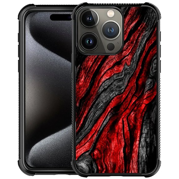 FKBRCL4U Compatible With iPhone 16 Pro Max Case, Black Red Wood Grain Pattern For Girl Ultra Protection Shockproof Soft Silicone TPU Non-Slip Back