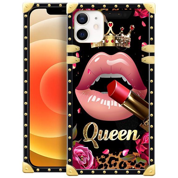 FKBRCL4U Compatible with iPhone 11 Case, Glitter Red Rose Queen Leopard Lipstick Luxury Golden Decoration for Girl Women Soft TPU Shockproof Protective Hard PC Back