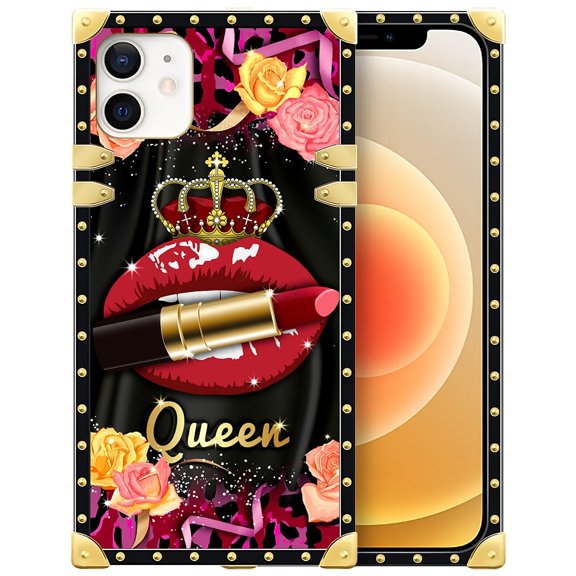 FKBRCL4U Compatible with iPhone 12 Mini Case, Queen Lip Crown Leopard Print Luxury Golden Decoration for Girl Women Soft TPU Shockproof Protective Hard PC Back