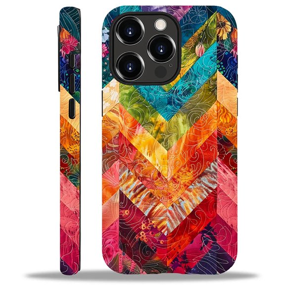 FKBRCL4U Compatible with iPhone 12 Pro Max Case, Colorful Patchwork Quilted Chevron Pattern for Girl Full Body Design Soft Silicone Drop Shock Scratch Protection for iPhone 12 Pro Max