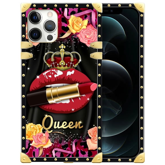 FKBRCL4U Compatible with iPhone 12 Pro Max Case, Queen Lip Crown Leopard Print Luxury Golden Decoration for Girl Women Soft TPU Shockproof Protective Hard PC Back