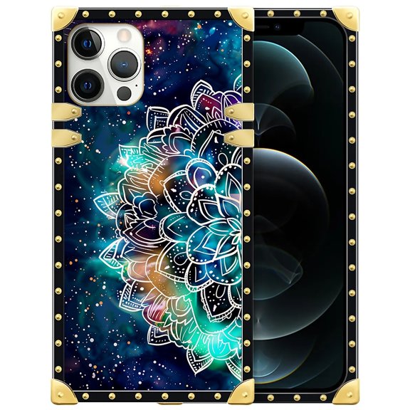 FKBRCL4U Compatible with iPhone 12 Pro Max Case, Starry Sky Colourful Mandala Luxury Golden Decoration for Girl Women Soft TPU Shockproof Protective Hard PC Back