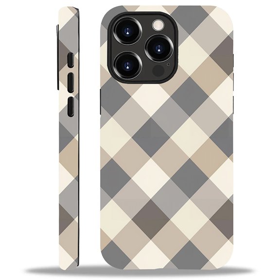 FKBRCL4U Compatible with iPhone 13 Pro Matte Case, Simple Flat Beige Gray Checkered Pattern for Girl Full Body Design Soft Silicone Drop Shock Scratch Protection for iPhone 13 Pro