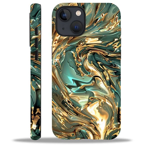 FKBRCL4U Compatible with iPhone 13/iPhone 14 Case, Abstract Gold Teal Fluid Art Pattern for Girl Full Body Design Soft Silicone Drop Shock Scratch Protection for iPhone 13/iPhone 14