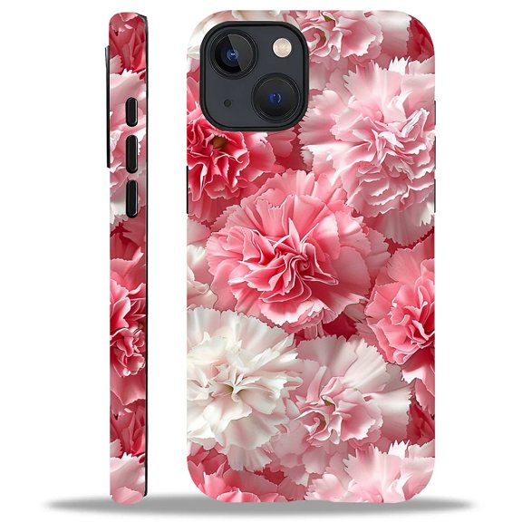 FKBRCL4U Compatible with iPhone 13/iPhone 14 Case, Beautiful Pink White Carnations Pattern for Girl Full Body Design Soft Silicone Drop Shock Scratch Protection for iPhone 13/iPhone 14