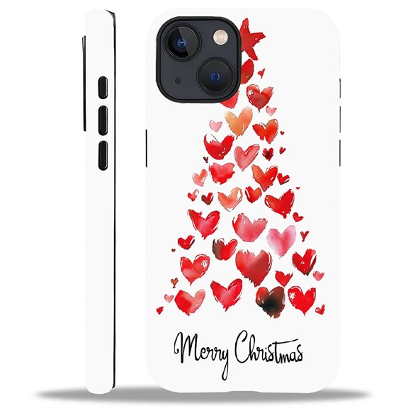 FKBRCL4U Compatible with iPhone 13/iPhone 14 Case, Christmas Red Hearts Star Tree Pattern for Girl Full Body Design Soft Silicone Drop Shock Scratch Protection for iPhone 13/iPhone 14
