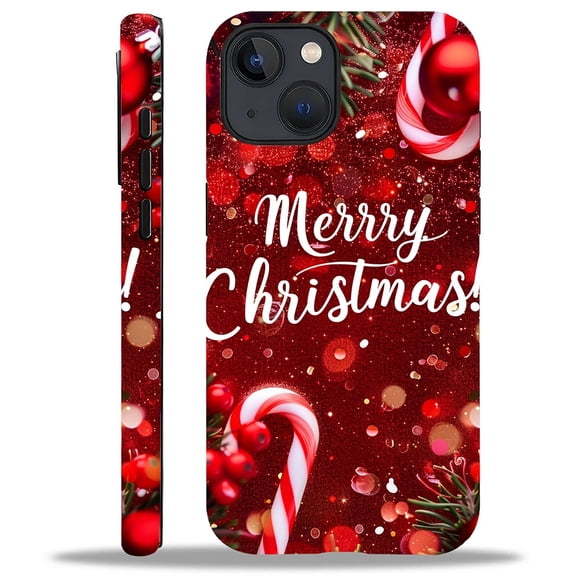 FKBRCL4U Compatible with iPhone 13/iPhone 14 Case, Glitter Merry Christmas Candy Cane Pattern for Girl Full Body Design Soft Silicone Drop Shock Scratch Protection for iPhone 13/iPhone 14